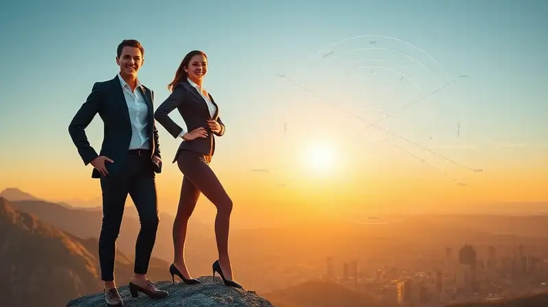 Mujer segura observa horizonte con estrategia