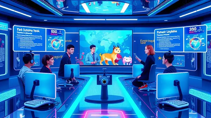 Centro futurista con hologramas y criaturas