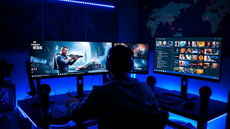 Gamer concentrado en partida con setup moderno