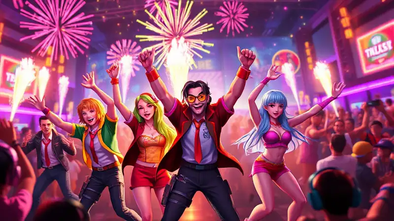 Personajes festivos y coloridos en celebración