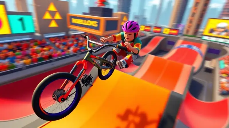 Rápido ciclista BMX en juego urbano vibrante