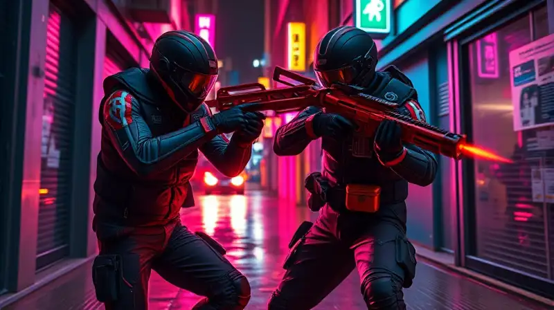 Dos agentes Valorant luchan en callejón neon