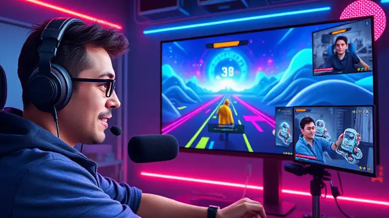Setup gamer vibrante con temática futurista