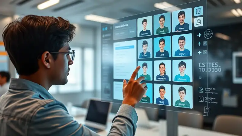 Persona interactúa con interfaz digital futurista