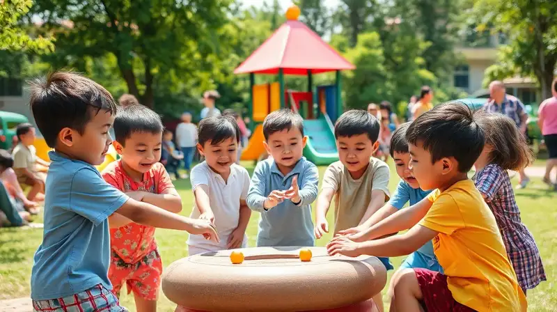 Niños felices juegan al aire libre
