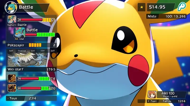 Pokémon estratégico con interfaz y colores vibrantes