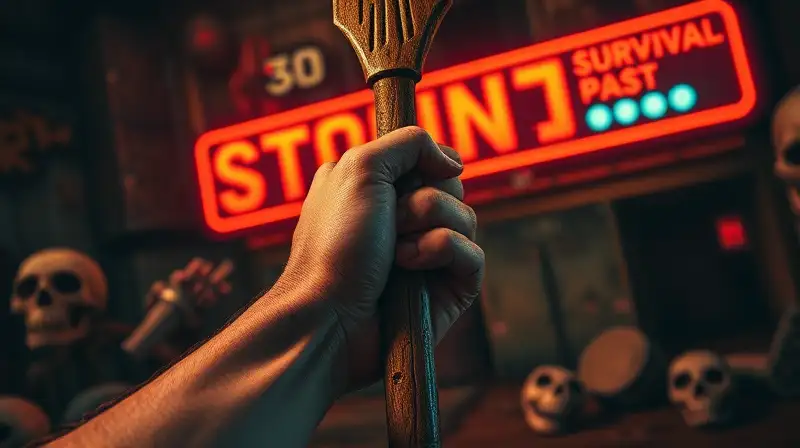 Manos con lanza en videojuego postapocalíptico
