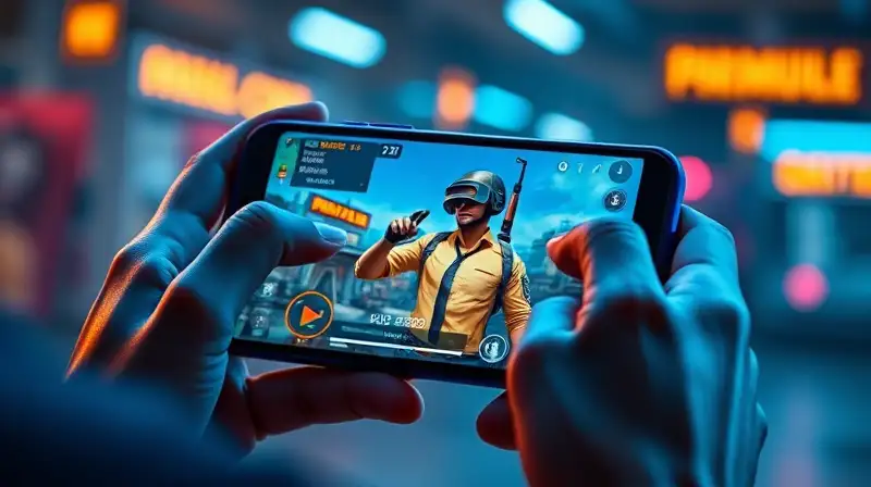 Gamer concentrado juega PUBG Mobile intensamente