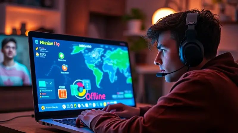 Jugador concentrado en videojuego futurista offline