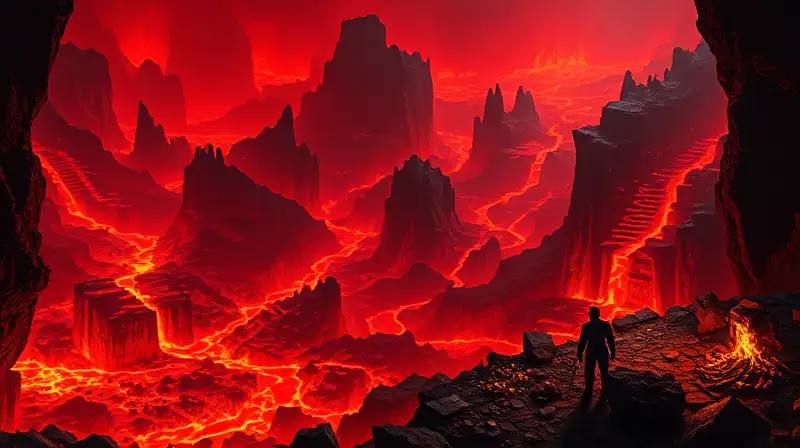 Paisaje infernal con lava y acción intensa