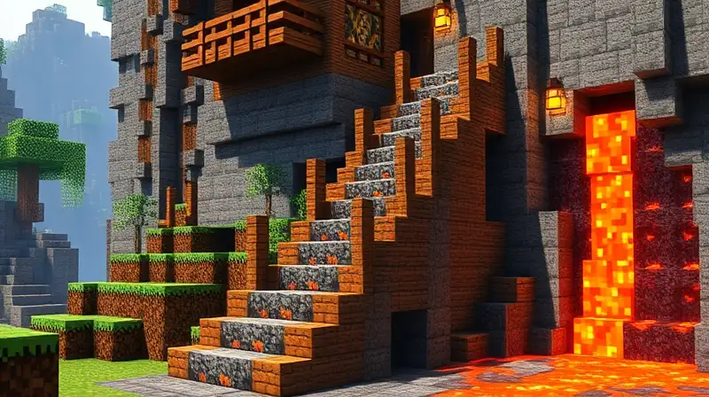 Escalera exterior resistente en entorno pixelado
