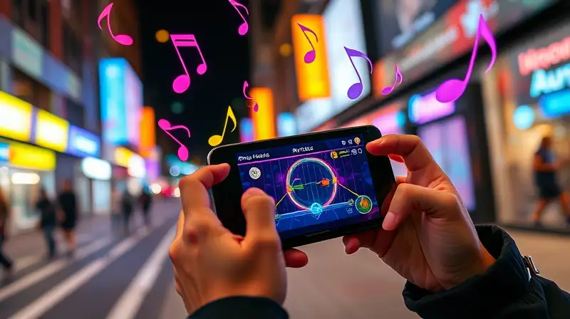 Persona juega ritmo en dispositivo portátil
