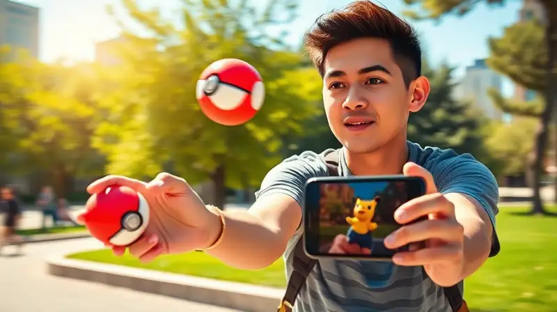 Jugador lanza Poké Balls en parque vibrante