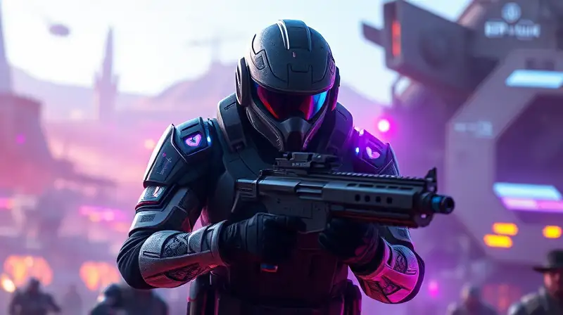 Soldado futurista solo con interfaz holográfica