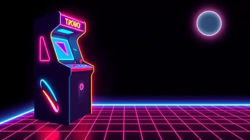 Máquina arcade retro con gráficos neón