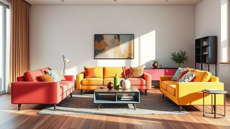 Muebles modernos coloridos en ambiente acogedor