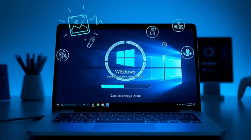 Pantalla laptop muestra actualización y videojuego