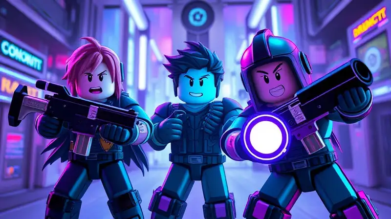 Personajes de Roblox mejoran armas futuristas neón