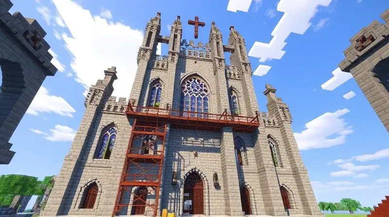 Catedral medieval en Minecraft en construcción