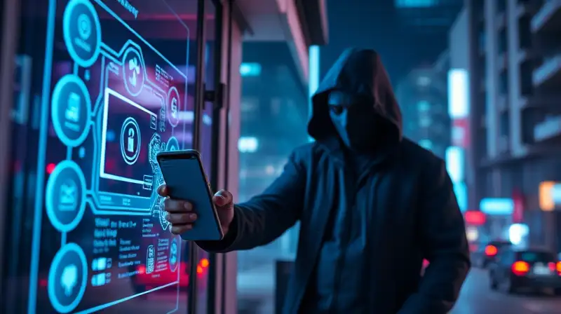 Sistema de seguridad futurista alerta intruso nocturno