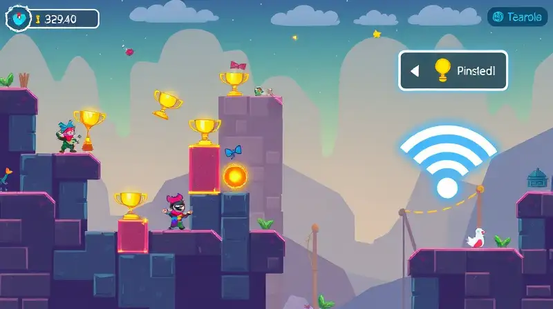 Juego de plataformas pixelado con ambiente colorido