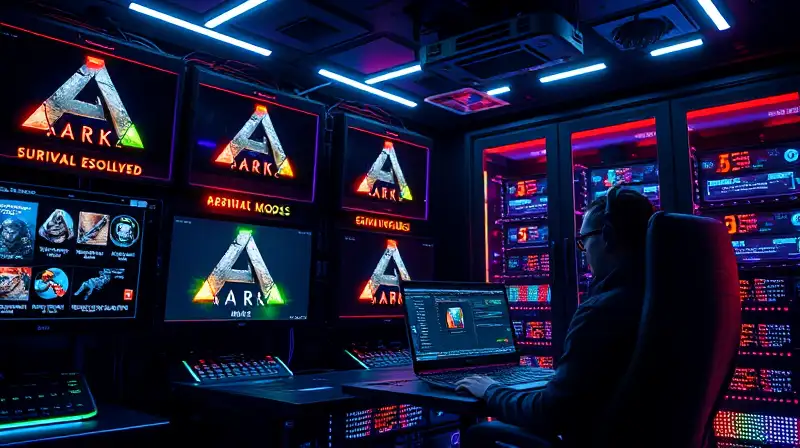 Sala futurista con gamer actualizando mods