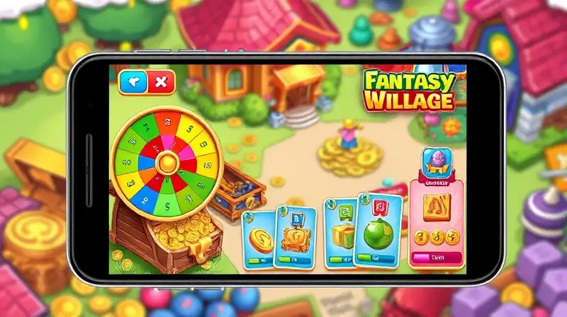 Interfaz colorida con monedas y recursos animados