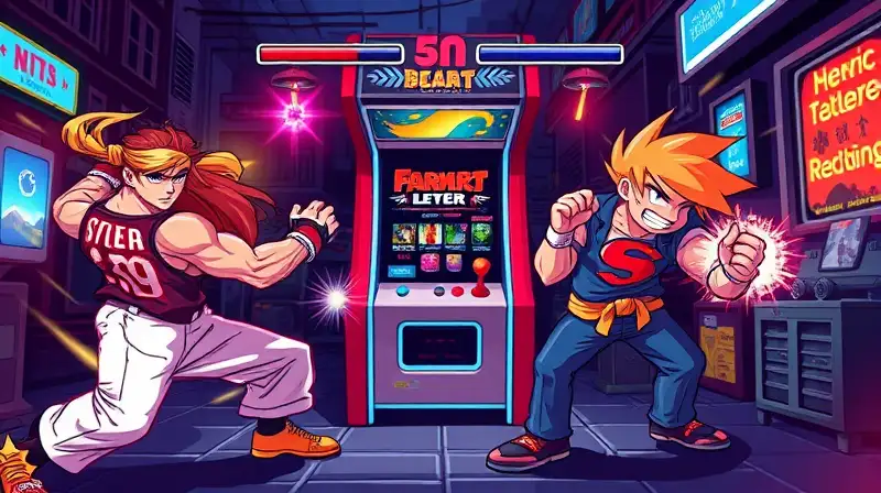 Escena arcade pixelada de peleas urbanas