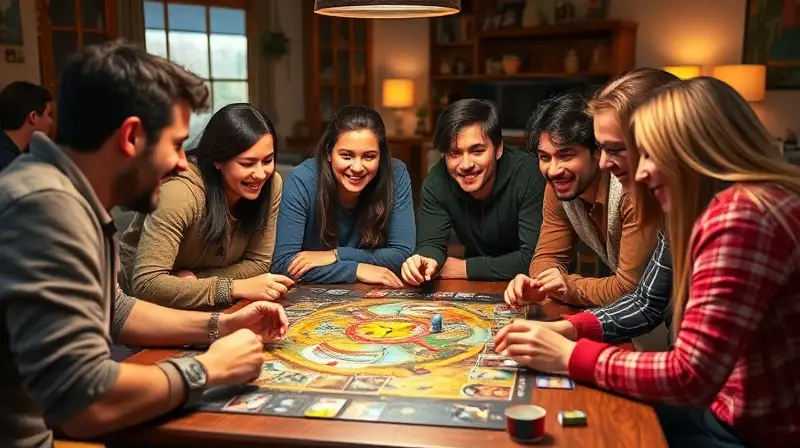 Amigos juegan cooperativo de mesa emocionados