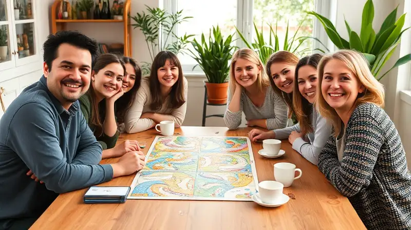 Amigos sonrientes juegan y disfrutan té