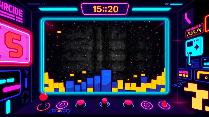 Pantalla arcade retro con gráficos pixelados