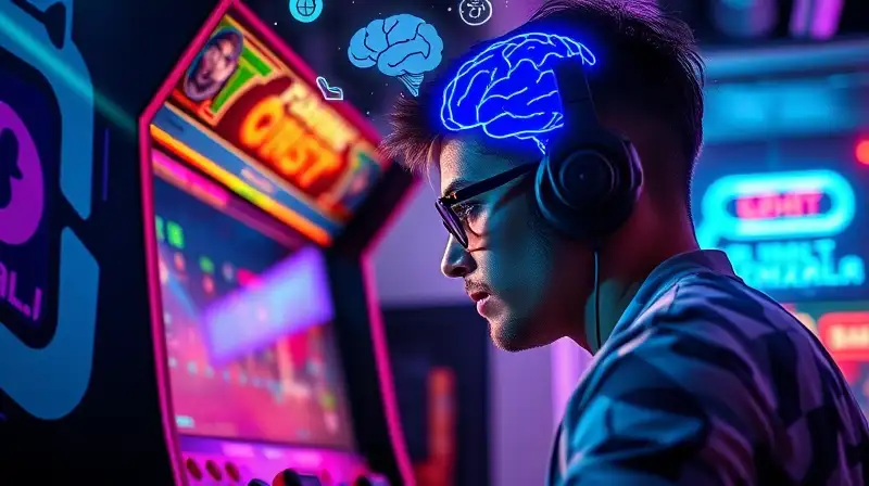 Gamer retro con luces neón y energía