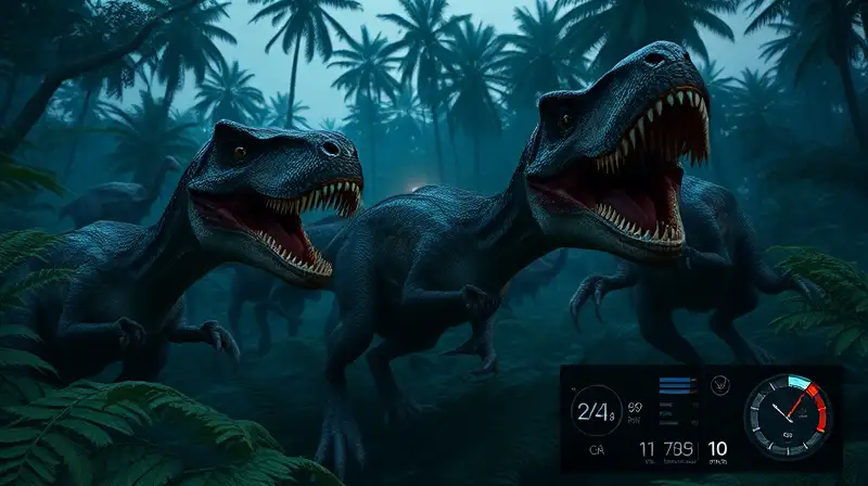 Velociraptores cazando en jungla prehistórica