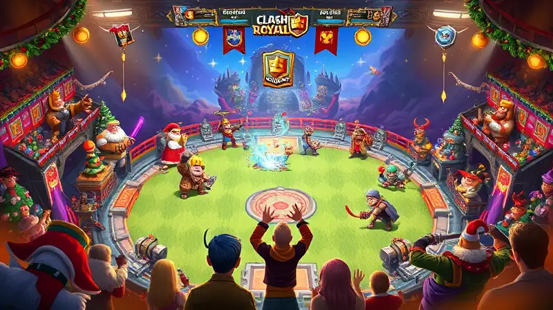 Arena de Clash Royale con ambiente festivo
