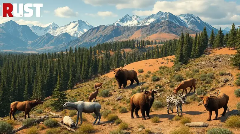 Animales salvajes en biomas variados de Rust
