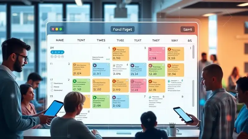 Calendario digital moderno con colaboración holográfica