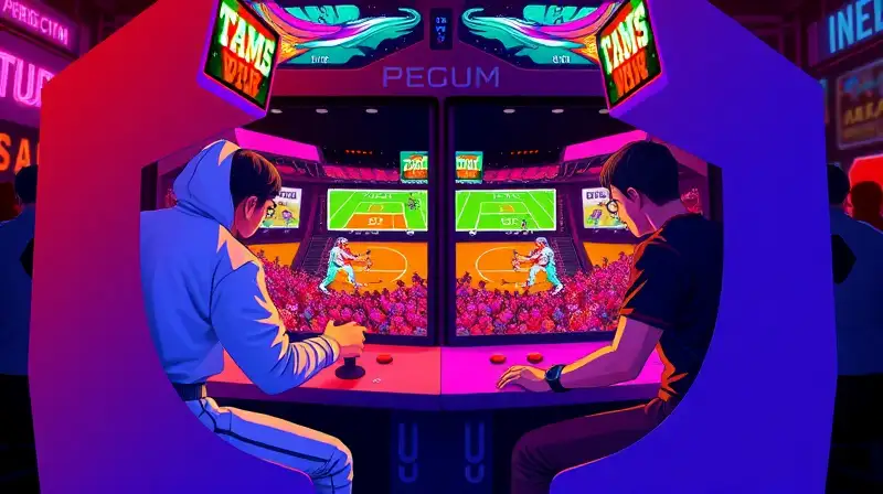 Dos jugadores compiten en juego arcade retro