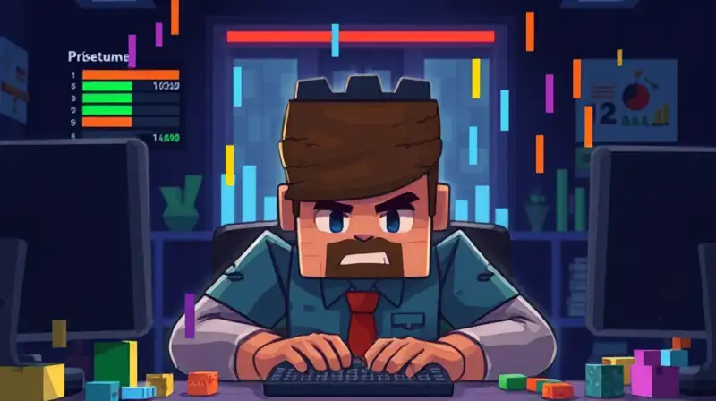 Jugador de Minecraft estresado bajo jefe pixelado