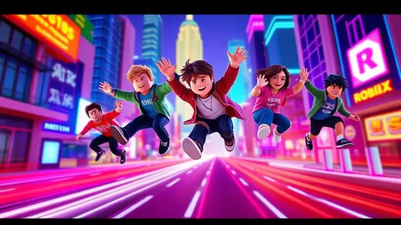 Avatares Roblox parkour en ciudad futurista