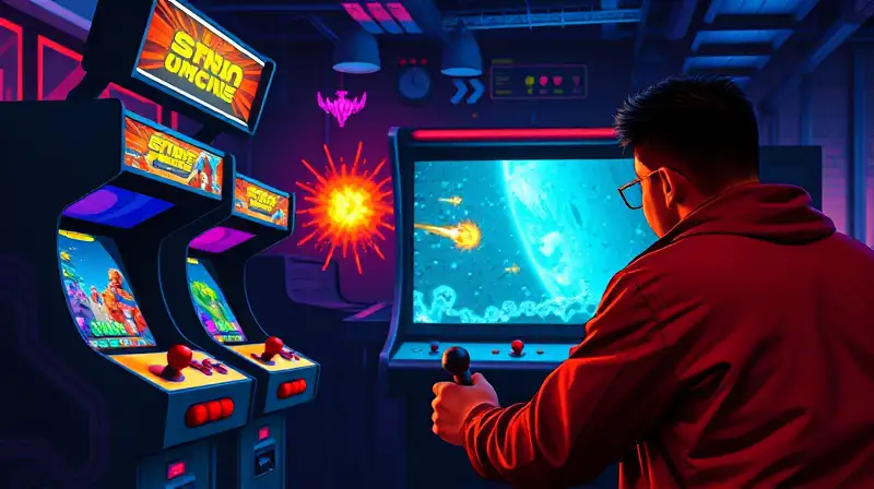 Arcade retro con acción pixelada y futurista