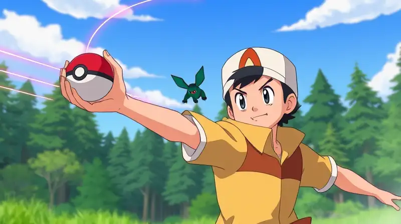 Entrenador lanza Pokébola con trayectoria brillante