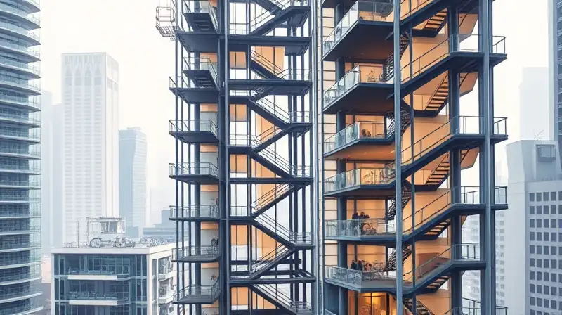 Escaleras modernas y estructuras en rascacielos
