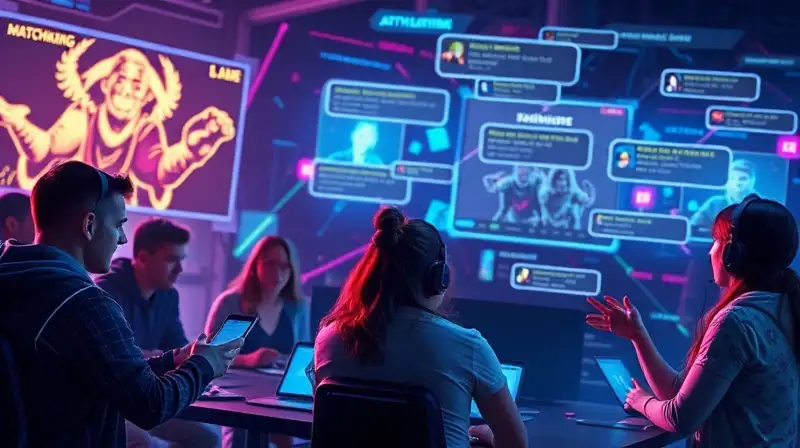 Jugadores conectados en entorno digital futurista