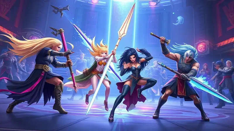 Guerreros de fantasía luchan en arena futurista