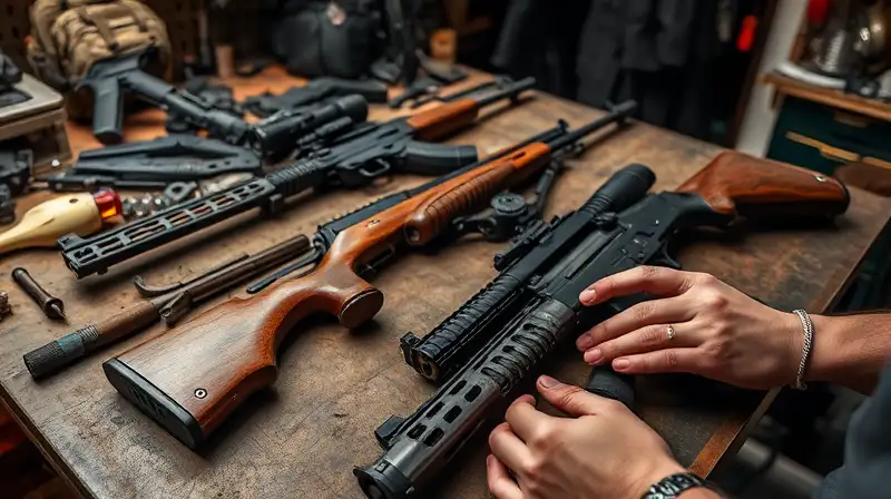Armas personalizadas limpias en taller organizado