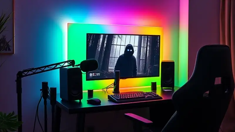 Setup de streaming cómodo con luces RGB