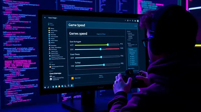 Gamer ajusta velocidad en pantalla futurista