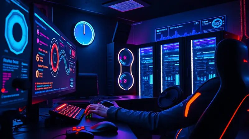 Setup gamer futurista con luces neón
