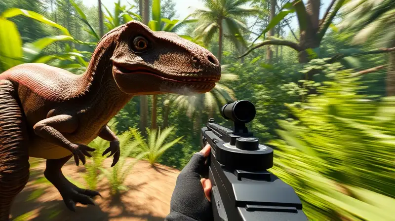 Jugador dispara dardo a velociraptor veloz