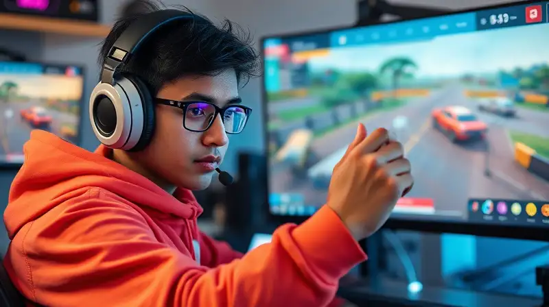 Gamer profesional ajusta estrategia en juego